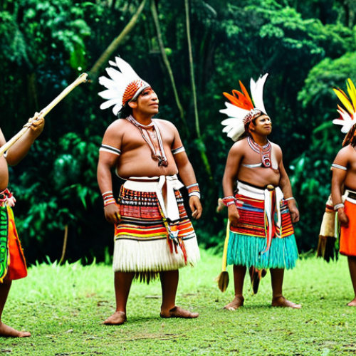 **

"A vibrant gathering of Brazilian indigenous people in the Amazon rainforest, fully clothed in traditional attire, participating in a cultural celebration with music and dance, lush green background, perfect anatomy, natural proportions, safe for work, appropriate content, family-friendly, professional photography, high quality"

**