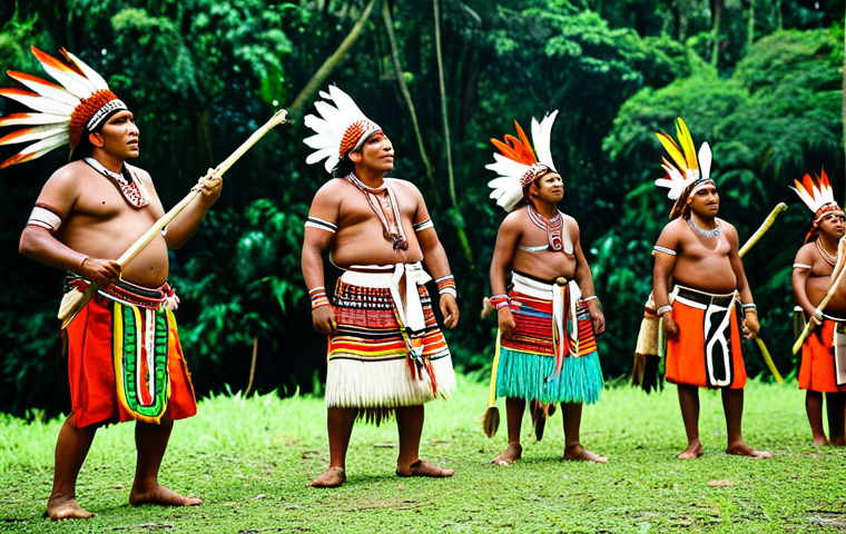 **
"A vibrant gathering of Brazilian indigenous people in the Amazon rainforest, fully clothed in traditional attire, participating in a cultural celebration with music and dance, lush green background, perfect anatomy, natural proportions, safe for work, appropriate content, family-friendly, professional photography, high quality"
**